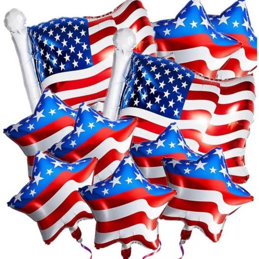 NEW 20-Piece Patriotic Foil Balloon Set – American Flag & Star Balloons